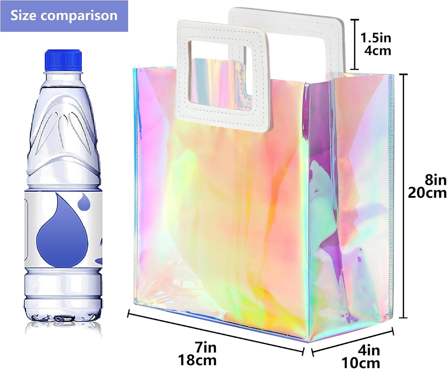 1 Pack Holographic Gift Bags with Handles & 2 Tissue Paper Sheets – Iridescent Transparent Reusable Bags for Women, Girls, Birthdays, Weddings，Yellow Gift Bag