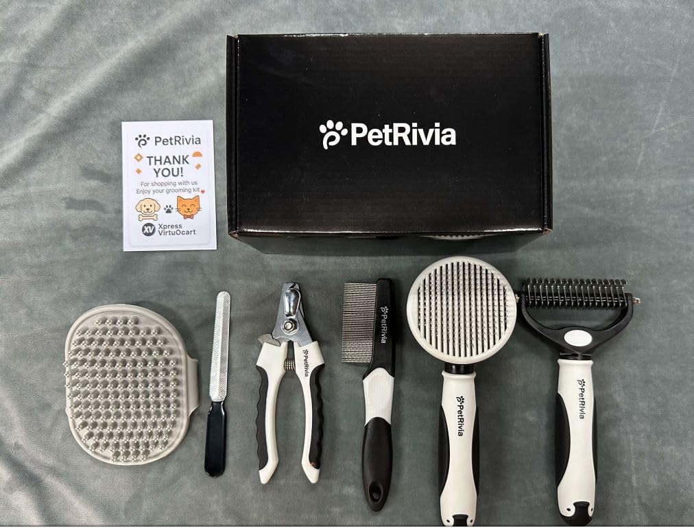 6-in-1 Pet Grooming Kit with Self Cleaning Slicker Brush, Double-Sided Dematting Undercoat Rake, Metal Grooming Comb, Dog & Cat Nail Clippers, Shedding Tool for Dogs, Cats & Rabbits