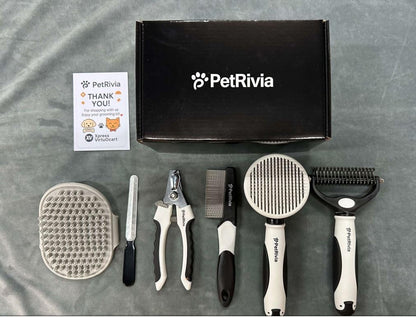 6-in-1 Pet Grooming Kit with Self Cleaning Slicker Brush, Double-Sided Dematting Undercoat Rake, Metal Grooming Comb, Dog & Cat Nail Clippers, Shedding Tool for Dogs, Cats & Rabbits