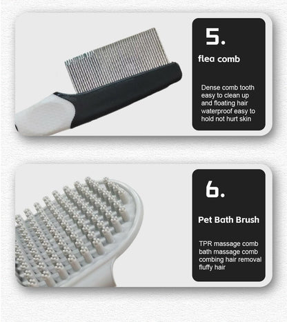 6-in-1 Pet Grooming Kit with Self Cleaning Slicker Brush, Double-Sided Dematting Undercoat Rake, Metal Grooming Comb, Dog & Cat Nail Clippers, Shedding Tool for Dogs, Cats & Rabbits