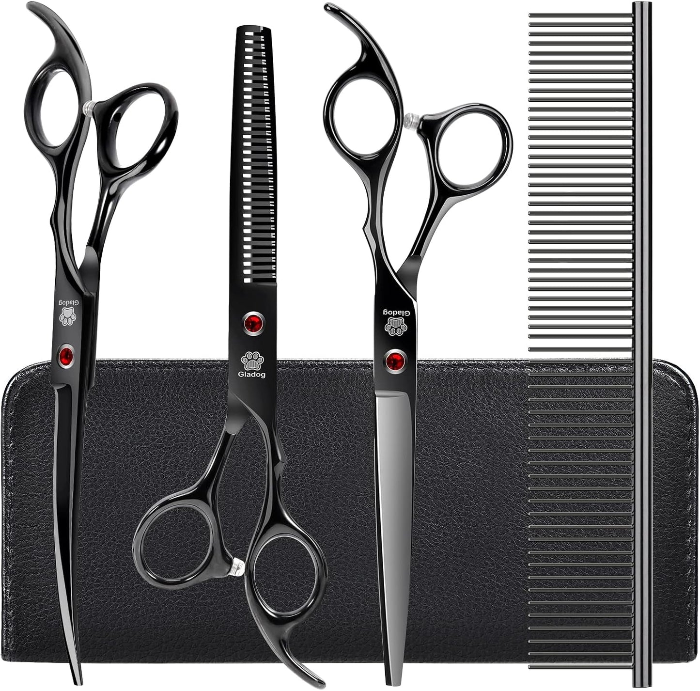 Dog Grooming Scissors Kit with Safety Round Tips, Professional 5 in 1 Grooming Scissors for Dog and cat