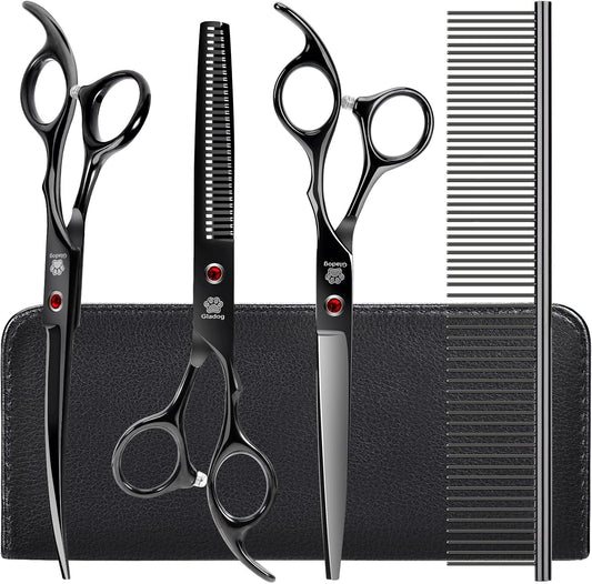 Dog Grooming Scissors Kit with Safety Round Tips, Professional 5 in 1 Grooming Scissors for Dog and cat