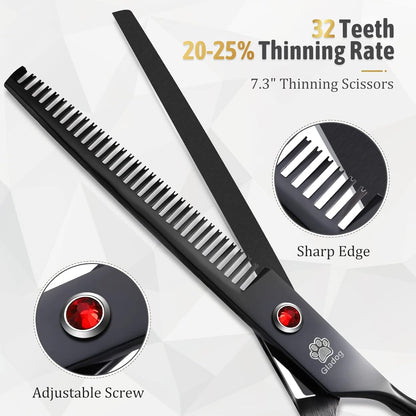 Dog Grooming Scissors Kit with Safety Round Tips, Professional 5 in 1 Grooming Scissors for Dog and cat