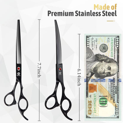 Dog Grooming Scissors Kit with Safety Round Tips, Professional 5 in 1 Grooming Scissors for Dog and cat