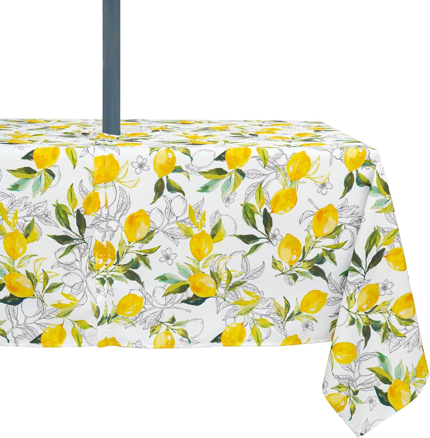 Outdoor Tablecloth with Umbrella Hole Lemon Print Outdoor Table Cover, Windproof & Easy Install Patio Tablecloth for Picnic, Garden, Backyard & Summer Parties 60 x 84 in