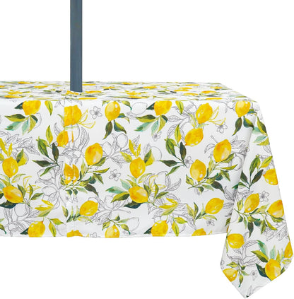Outdoor Tablecloth with Umbrella Hole Lemon Print Outdoor Table Cover, Windproof & Easy Install Patio Tablecloth for Picnic, Garden, Backyard & Summer Parties 60 x 84 in