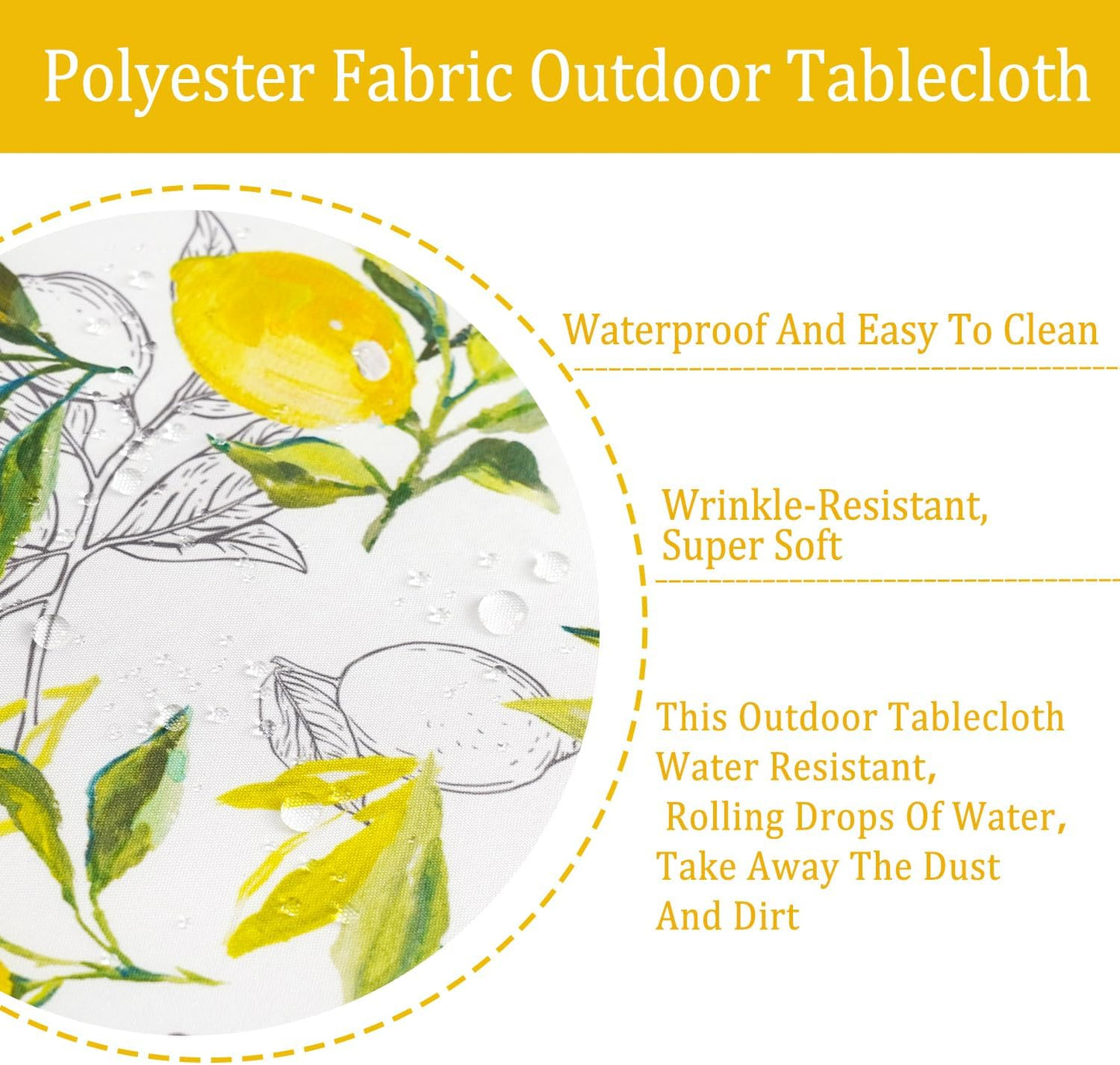 Outdoor Tablecloth with Umbrella Hole Lemon Print Outdoor Table Cover, Windproof & Easy Install Patio Tablecloth for Picnic, Garden, Backyard & Summer Parties 60 x 84 in