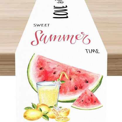 Summer Table Runner,Red Watermelon Yellow Lemon Seasonal Summer Fruits Farmhouse Table Center Decor for Family Kitchen Indoor Outdoor, 13"x36"