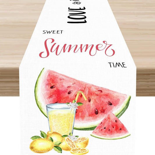 Summer Table Runner,Red Watermelon Yellow Lemon Seasonal Summer Fruits Farmhouse Table Center Decor for Family Kitchen Indoor Outdoor, 13"x36"