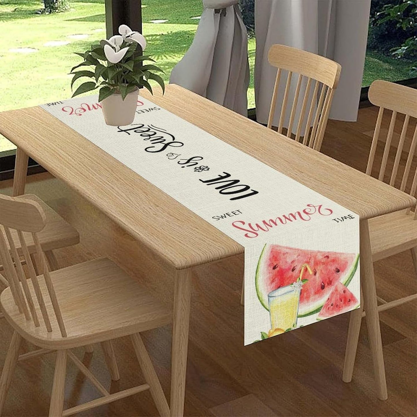 Summer Table Runner,Red Watermelon Yellow Lemon Seasonal Summer Fruits Farmhouse Table Center Decor for Family Kitchen Indoor Outdoor, 13"x36"