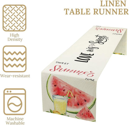 Summer Table Runner,Red Watermelon Yellow Lemon Seasonal Summer Fruits Farmhouse Table Center Decor for Family Kitchen Indoor Outdoor, 13"x36"