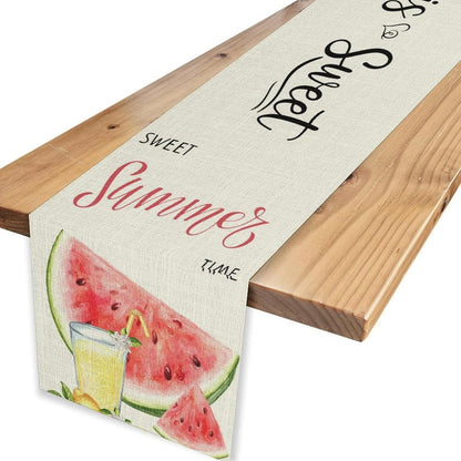 Summer Table Runner,Red Watermelon Yellow Lemon Seasonal Summer Fruits Farmhouse Table Center Decor for Family Kitchen Indoor Outdoor, 13"x36"