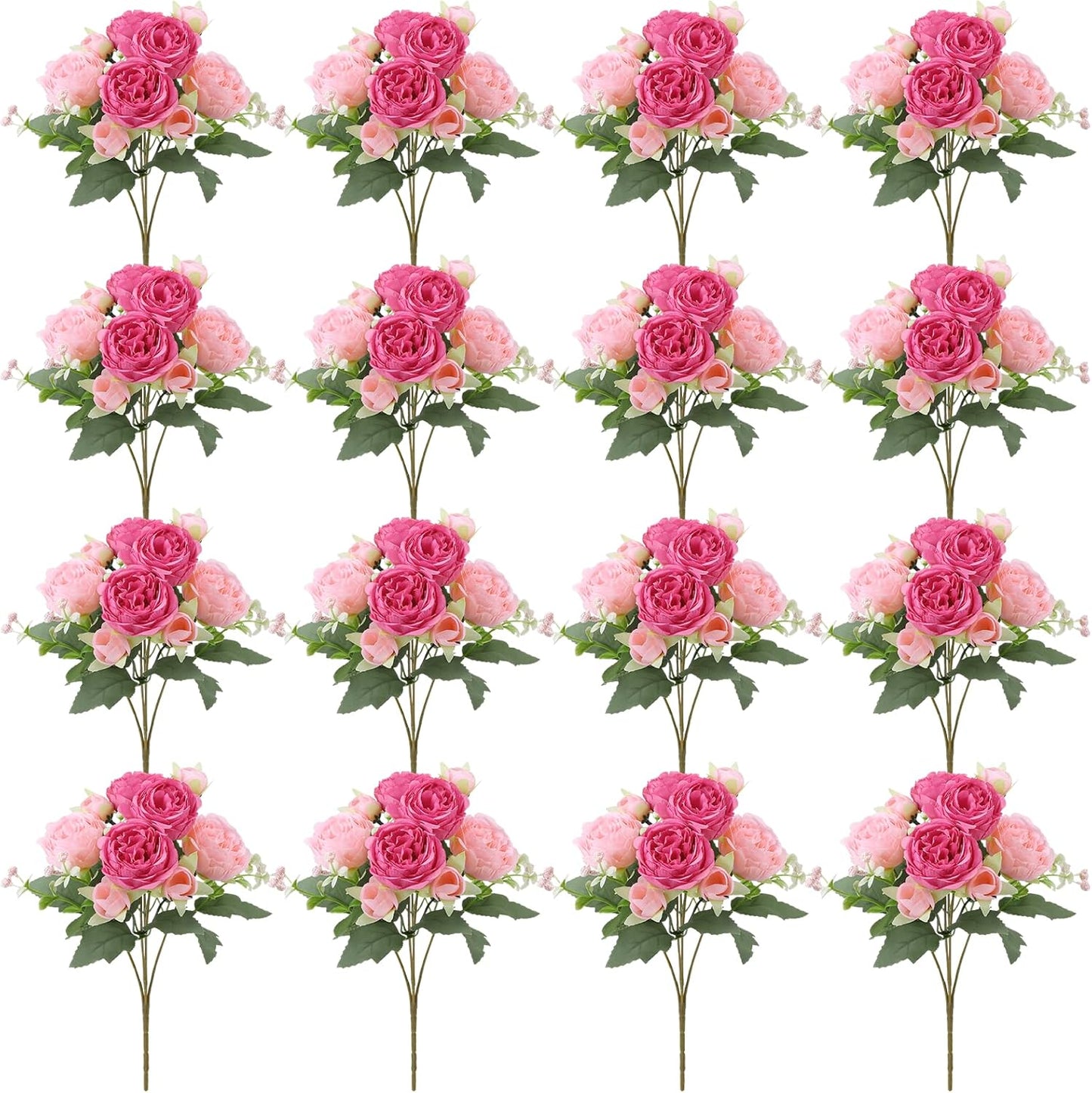 16 Pack Yellow Peonies Artificial Flowers, Fake Silk Hydrangea Bouquet for Bridal Wedding Home Table Decor Reusable Dining Opening Ceremony Birthday Arrangement Faux Floral