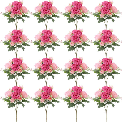 16 Pack Yellow Peonies Artificial Flowers, Fake Silk Hydrangea Bouquet for Bridal Wedding Home Table Decor Reusable Dining Opening Ceremony Birthday Arrangement Faux Floral