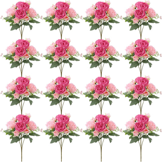 16 Pack Yellow Peonies Artificial Flowers, Fake Silk Hydrangea Bouquet for Bridal Wedding Home Table Decor Reusable Dining Opening Ceremony Birthday Arrangement Faux Floral