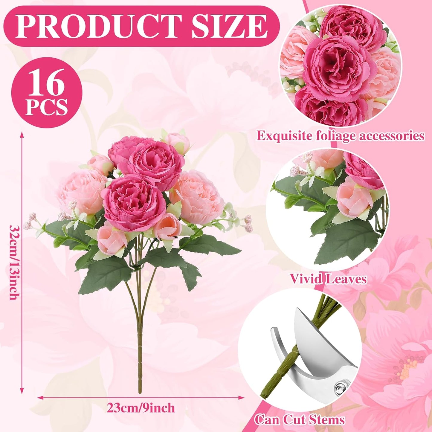 16 Pack Yellow Peonies Artificial Flowers, Fake Silk Hydrangea Bouquet for Bridal Wedding Home Table Decor Reusable Dining Opening Ceremony Birthday Arrangement Faux Floral