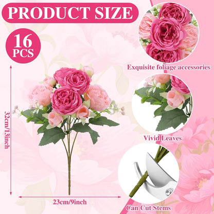 16 Pack Yellow Peonies Artificial Flowers, Fake Silk Hydrangea Bouquet for Bridal Wedding Home Table Decor Reusable Dining Opening Ceremony Birthday Arrangement Faux Floral