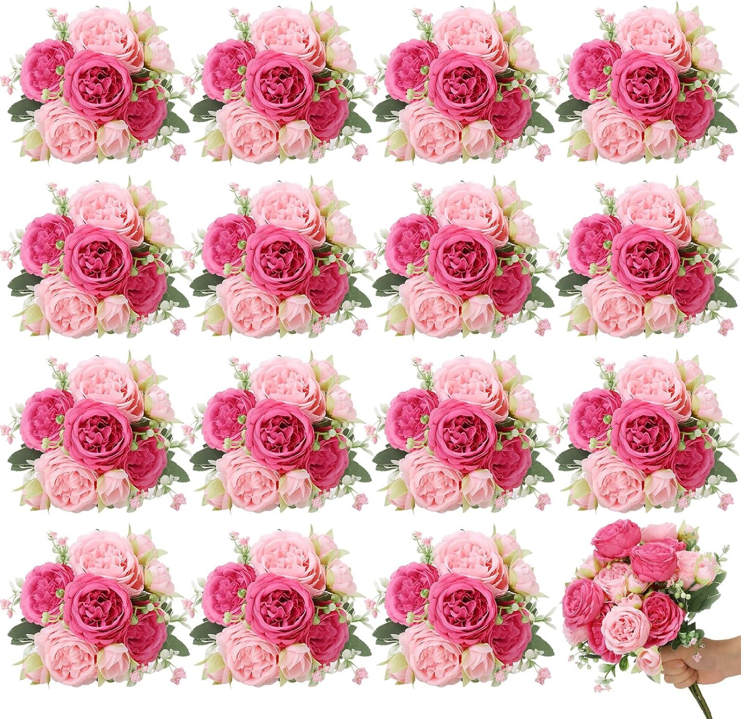 16 Pack Yellow Peonies Artificial Flowers, Fake Silk Hydrangea Bouquet for Bridal Wedding Home Table Decor Reusable Dining Opening Ceremony Birthday Arrangement Faux Floral