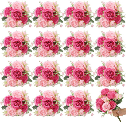 16 Pack Yellow Peonies Artificial Flowers, Fake Silk Hydrangea Bouquet for Bridal Wedding Home Table Decor Reusable Dining Opening Ceremony Birthday Arrangement Faux Floral