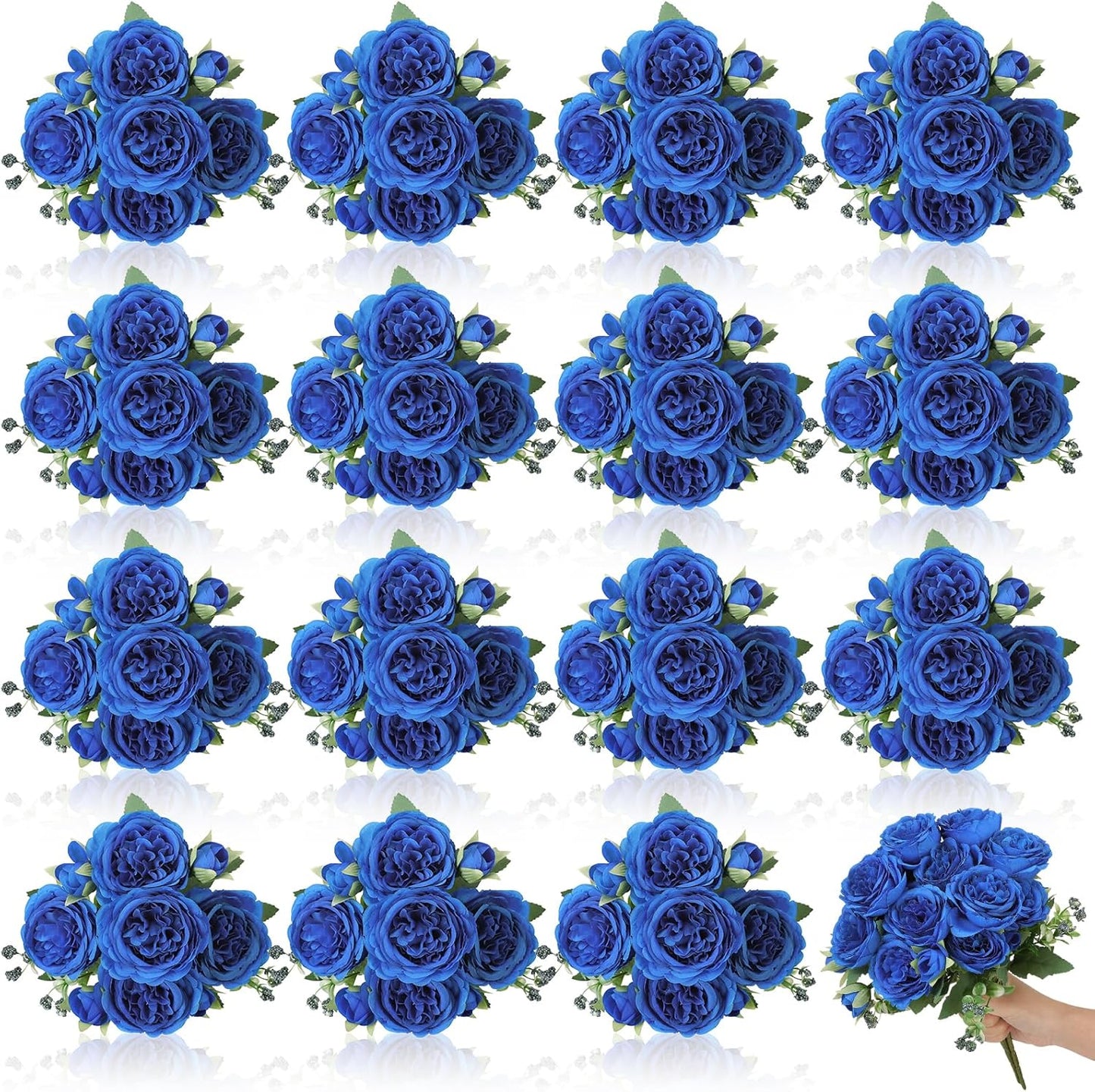 16 Pack Yellow Peonies Artificial Flowers, Fake Silk Hydrangea Bouquet for Bridal Wedding Home Table Decor Reusable Dining Opening Ceremony Birthday Arrangement Faux Floral
