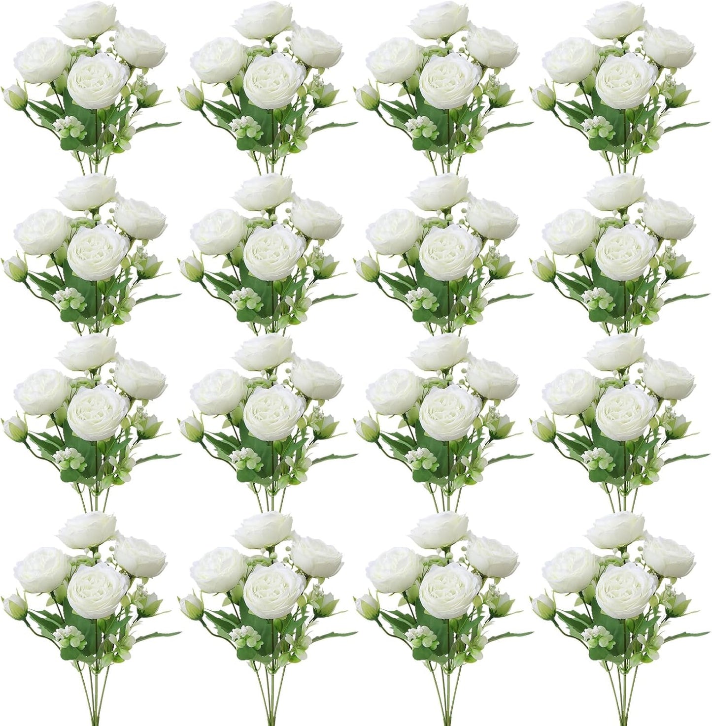 16 Pack Yellow Peonies Artificial Flowers, Fake Silk Hydrangea Bouquet for Bridal Wedding Home Table Decor Reusable Dining Opening Ceremony Birthday Arrangement Faux Floral