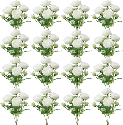 16 Pack Yellow Peonies Artificial Flowers, Fake Silk Hydrangea Bouquet for Bridal Wedding Home Table Decor Reusable Dining Opening Ceremony Birthday Arrangement Faux Floral