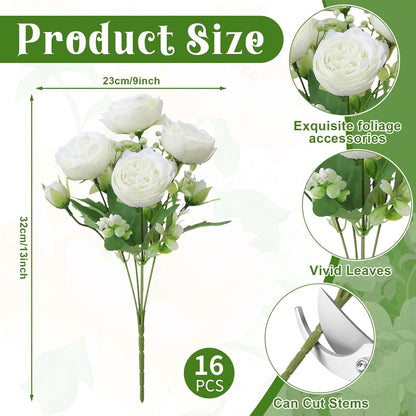 16 Pack Yellow Peonies Artificial Flowers, Fake Silk Hydrangea Bouquet for Bridal Wedding Home Table Decor Reusable Dining Opening Ceremony Birthday Arrangement Faux Floral