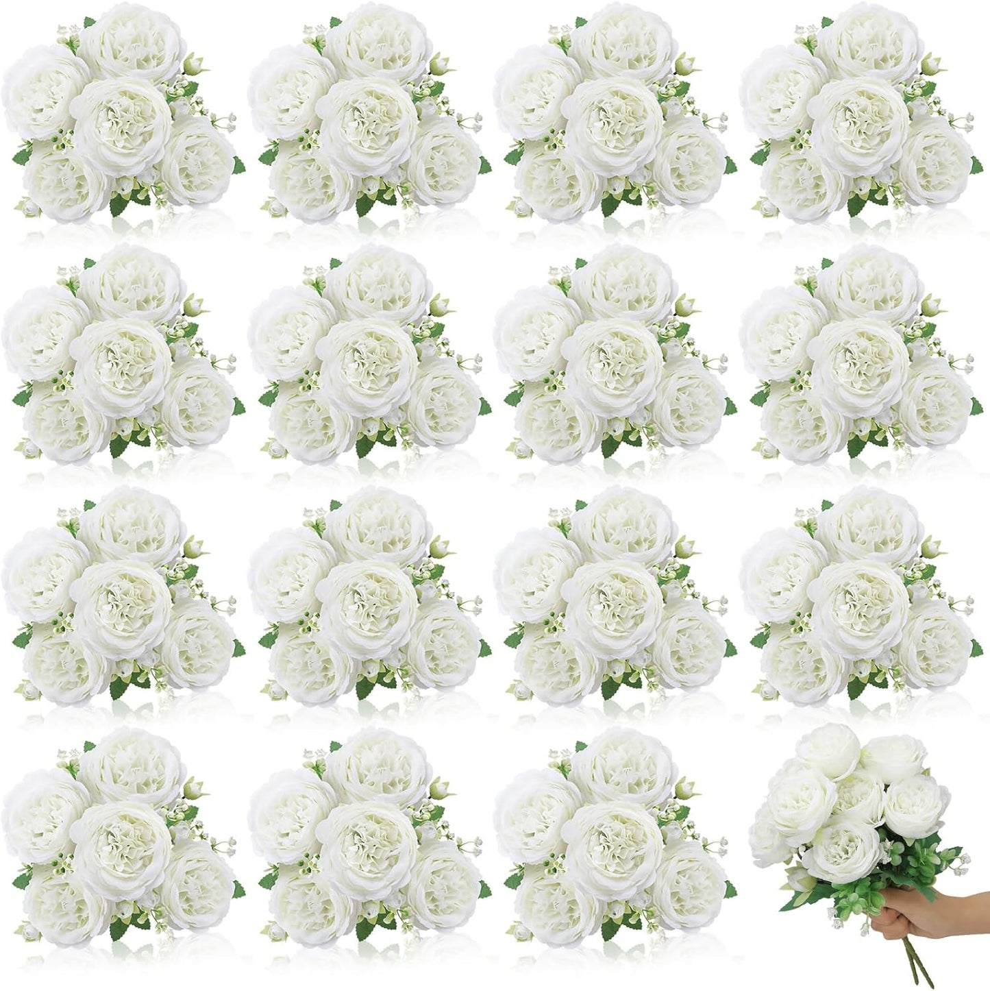 16 Pack Yellow Peonies Artificial Flowers, Fake Silk Hydrangea Bouquet for Bridal Wedding Home Table Decor Reusable Dining Opening Ceremony Birthday Arrangement Faux Floral