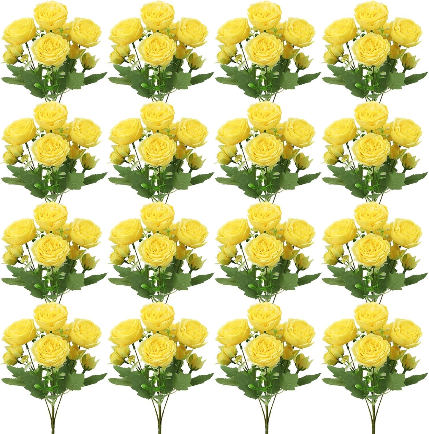 16 Pack Yellow Peonies Artificial Flowers, Fake Silk Hydrangea Bouquet for Bridal Wedding Home Table Decor Reusable Dining Opening Ceremony Birthday Arrangement Faux Floral