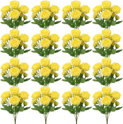 16 Pack Yellow Peonies Artificial Flowers, Fake Silk Hydrangea Bouquet for Bridal Wedding Home Table Decor Reusable Dining Opening Ceremony Birthday Arrangement Faux Floral
