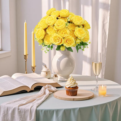 16 Pack Yellow Peonies Artificial Flowers, Fake Silk Hydrangea Bouquet for Bridal Wedding Home Table Decor Reusable Dining Opening Ceremony Birthday Arrangement Faux Floral