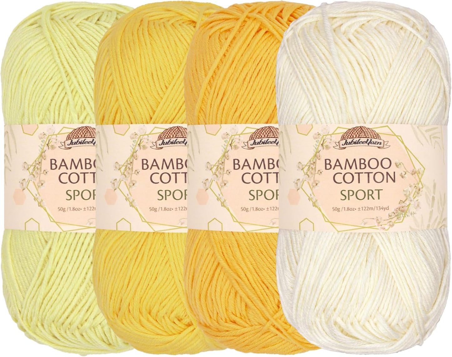 JubileeYarn Bamboo Cotton Sport Yarn - 50g/Skein - Shades of Yellow - 4 Skeins