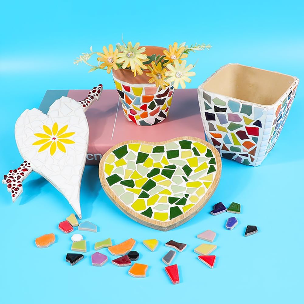454g Petal Ceramic Mosaic Tiles for Crafts Art, Water Drop Flower Tiles Irregular Ceramic Tiles Bulk, 0.4 inch Square Glazed Porcelain for DIY Mosaic Craft Supplies (Small Irregular)