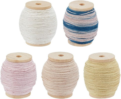 5 Pcs Sashiko Floss 273.4yds Pink Yellow Mixed 5 Styles Cotton Sewing Thread Kit with Wooden Spools Natural Plant Dyed Embroidery Floss Hand Quilting Crafts Floss for Pick Stitching Denim