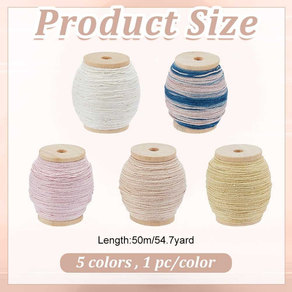 5 Pcs Sashiko Floss 273.4yds Pink Yellow Mixed 5 Styles Cotton Sewing Thread Kit with Wooden Spools Natural Plant Dyed Embroidery Floss Hand Quilting Crafts Floss for Pick Stitching Denim