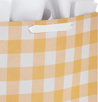 XL Gift Bags with Tissue, 2-Pack (Baby Animals, Yellow Gingham)