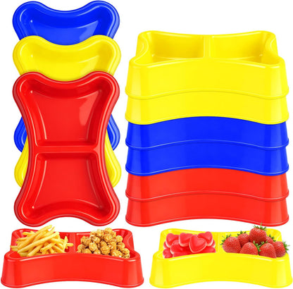 6 Pcs Dog Bone Plastic Bowls Dog Birthday Party Supplies Red Blue and Yellow Food Trays Dual Mouth Food Bowl for Table Puppy Party Decorations