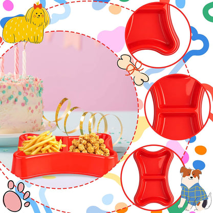 6 Pcs Dog Bone Plastic Bowls Dog Birthday Party Supplies Red Blue and Yellow Food Trays Dual Mouth Food Bowl for Table Puppy Party Decorations