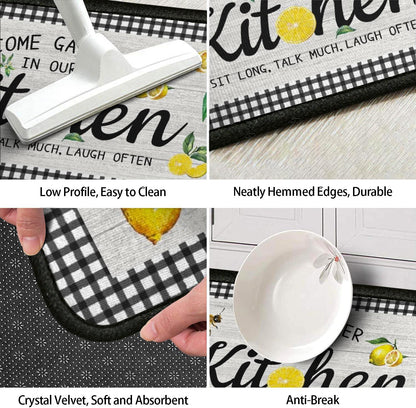 Lemon Kitchen Rug Mat Decor Buffalo Plaid Summer Kitchen Rugs Sets of 2 Washable Non-Slip Kitchen Floor Mats Lemon Decorations for Kitchen