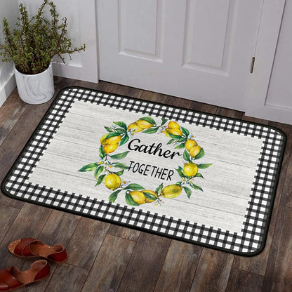 Lemon Kitchen Rug Mat Decor Buffalo Plaid Summer Kitchen Rugs Sets of 2 Washable Non-Slip Kitchen Floor Mats Lemon Decorations for Kitchen