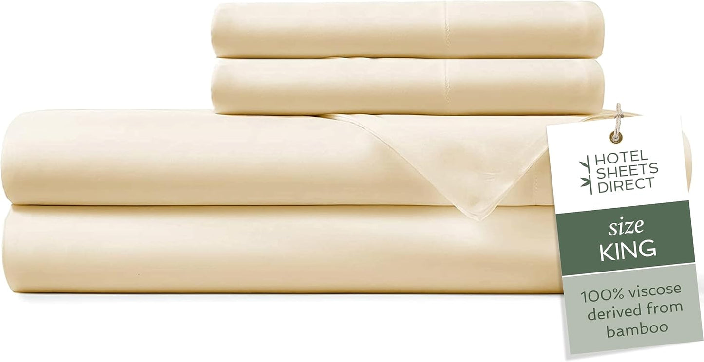 4 Piece Bed Sheet Set King Size, 100% Viscose Derived from Bamboo Sheets Set with 2 Pillowcases, Cooling & Breathable Luxury Bedding, Moisture-Wicking & Silky Soft, Light Yellow