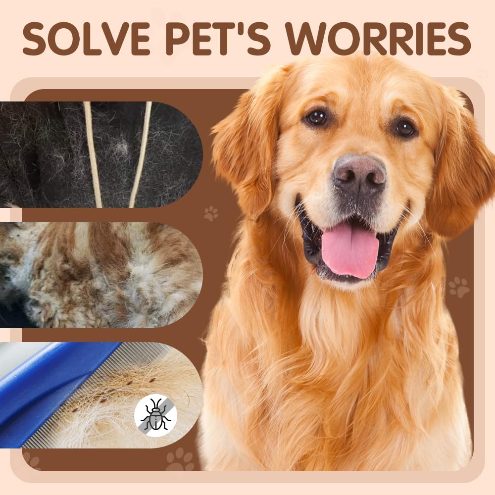 2 Pack Multifunctional Pet Comb, Upgrade Pet Grooming Brush Magic Tear Stain Removal Fine Tooth Stainless Massage Comb Kit for Puppies and Dogs (Yellow)