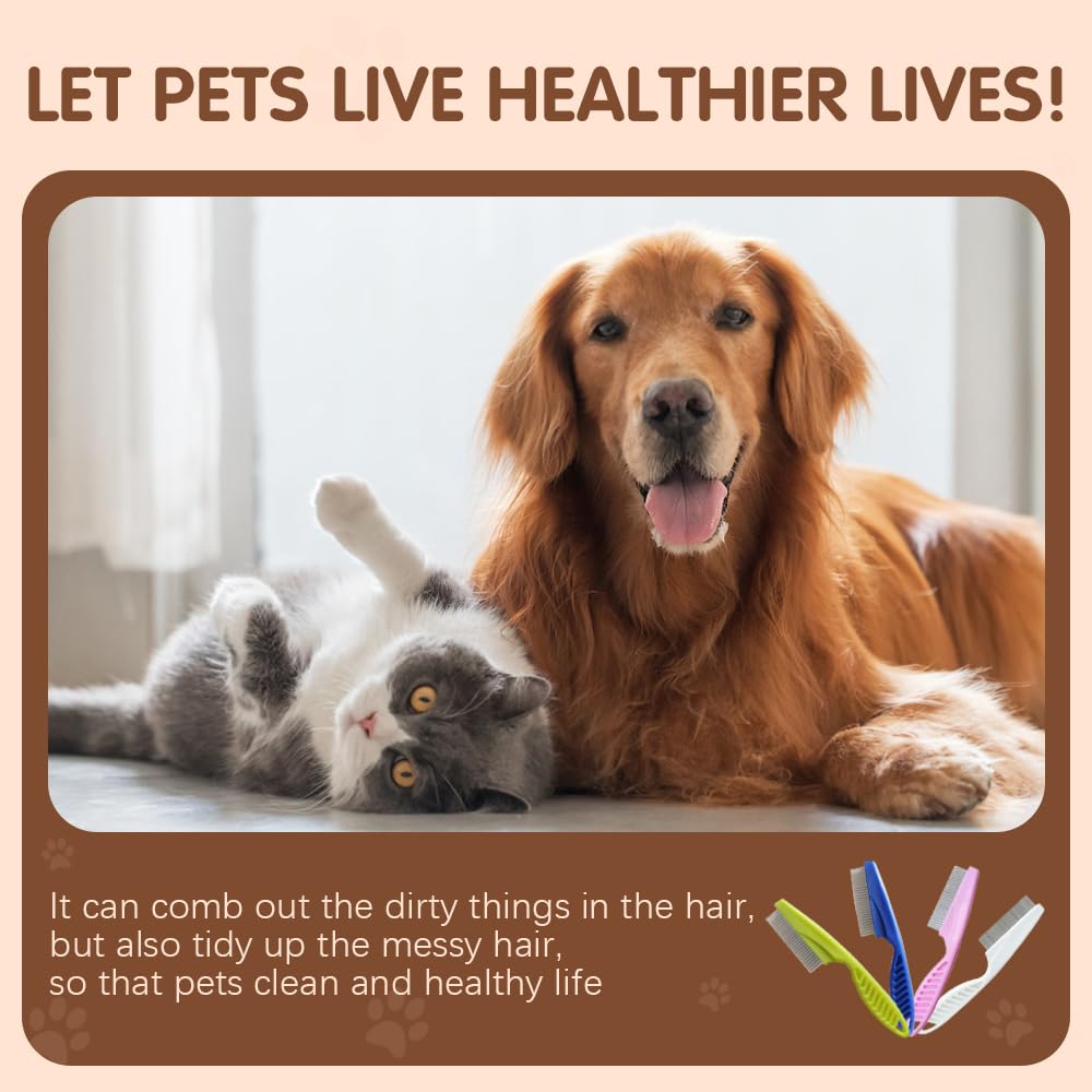 2 Pack Multifunctional Pet Comb, Upgrade Pet Grooming Brush Magic Tear Stain Removal Fine Tooth Stainless Massage Comb Kit for Puppies and Dogs (Yellow)