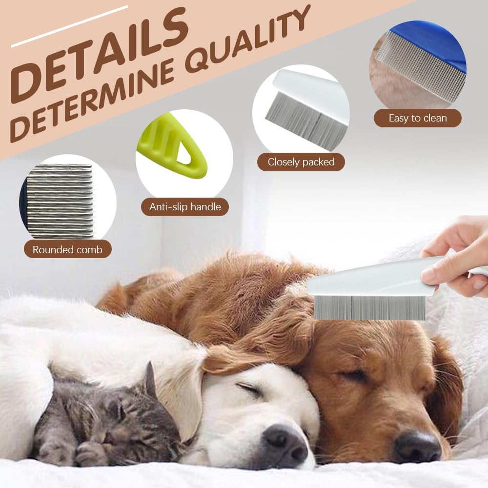 2 Pack Multifunctional Pet Comb, Upgrade Pet Grooming Brush Magic Tear Stain Removal Fine Tooth Stainless Massage Comb Kit for Puppies and Dogs (Yellow)
