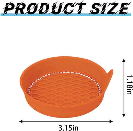 4PCS 3.15 Inch Rhinestone Cup Holder Coasters, Orange | soft rebound insert, wraparound spill edge, helps reduce impact noise, rinse-clean design, fits matching recesses