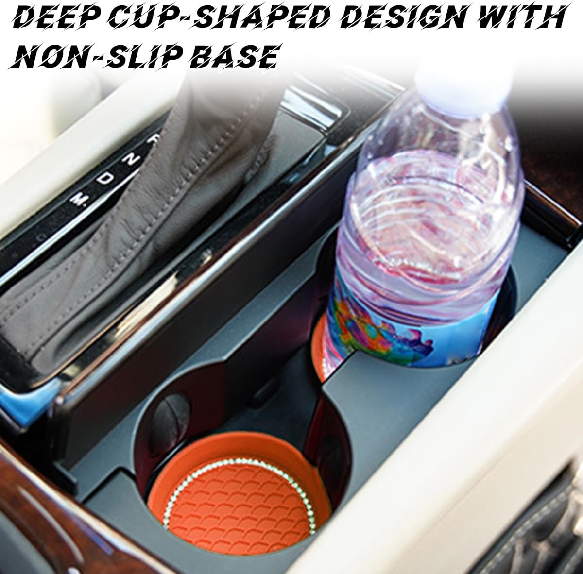 4PCS 3.15 Inch Rhinestone Cup Holder Coasters, Orange | soft rebound insert, wraparound spill edge, helps reduce impact noise, rinse-clean design, fits matching recesses