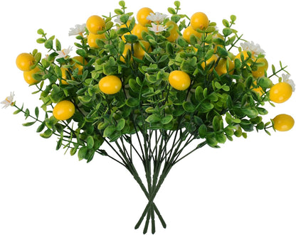 Artificial Lemon Branches, 4 Pcs Fake Lemon Greenery Plants for Wedding Party Table Centerpiece Home Kitchen Outdoor Decor