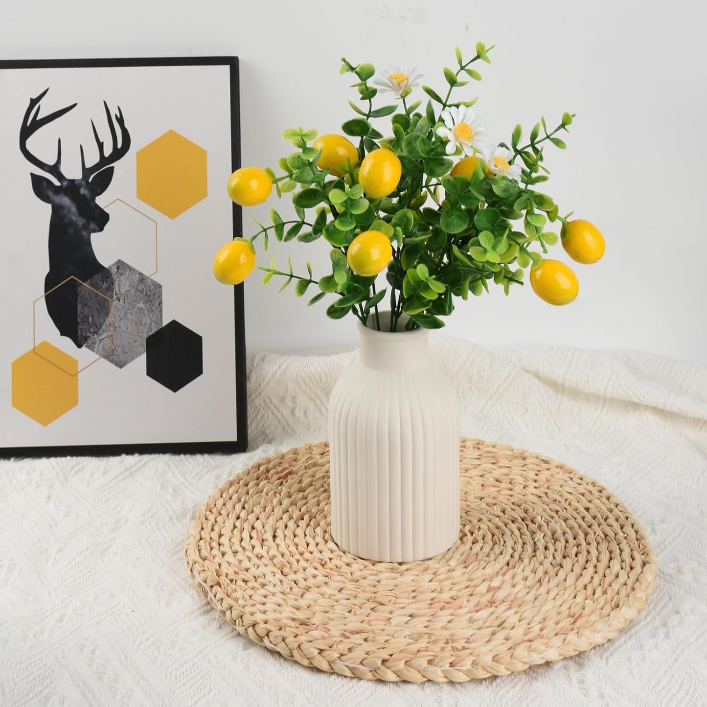 Artificial Lemon Branches, 4 Pcs Fake Lemon Greenery Plants for Wedding Party Table Centerpiece Home Kitchen Outdoor Decor
