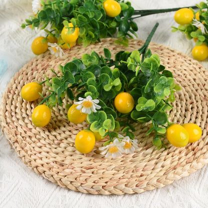 Artificial Lemon Branches, 4 Pcs Fake Lemon Greenery Plants for Wedding Party Table Centerpiece Home Kitchen Outdoor Decor