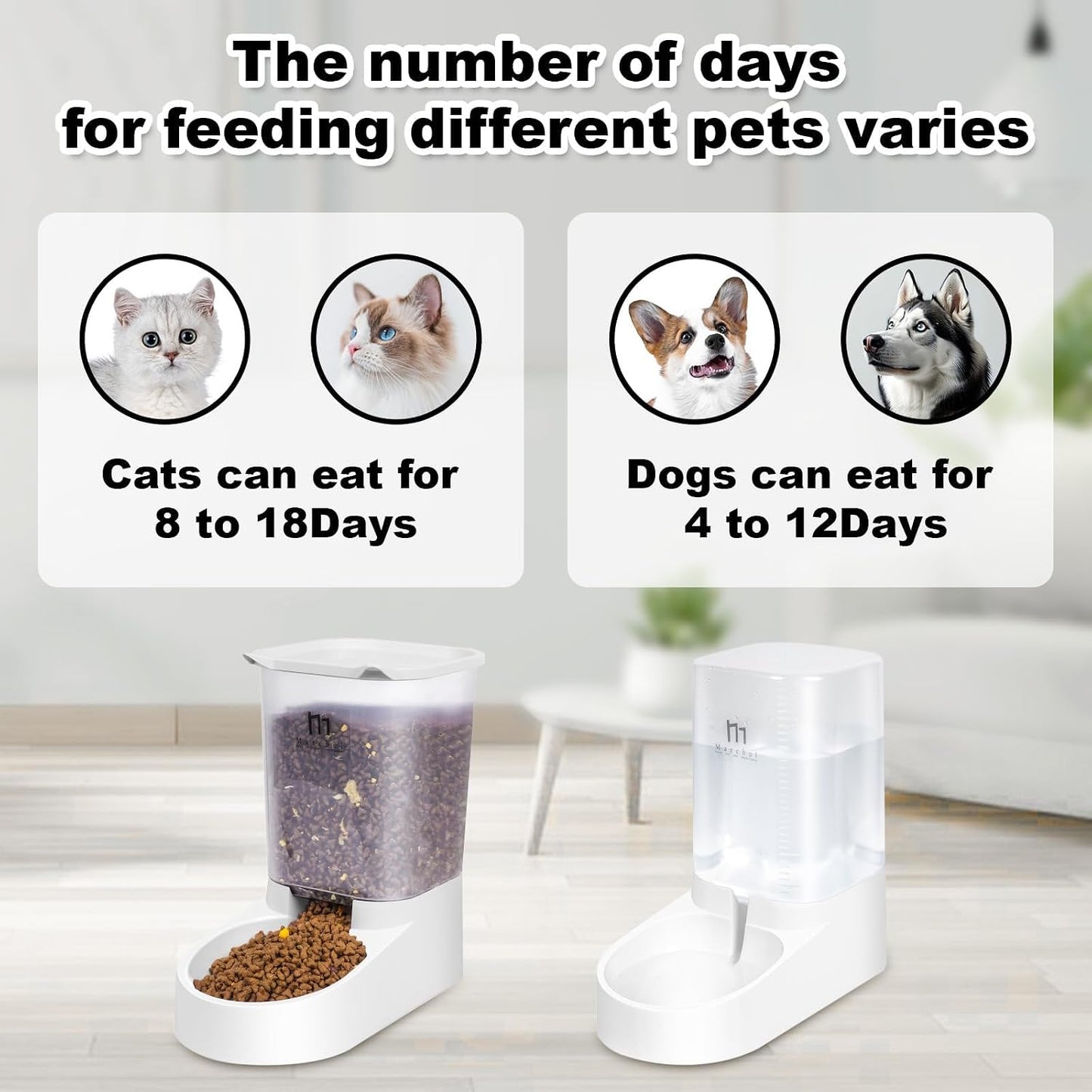 Dog Feeder and Water Dispenser, Automatic Gravity Dog Food Dispenser, Pet Food Dispenser Set for Small Medium Dogs Puppy Kitten (1 Gallon / 3.8L with Silicone Mat)